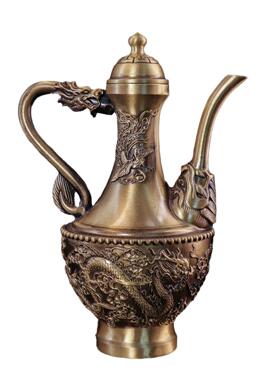 纯黄铜龙精雕凤高酒SS002壶厅铜器嘴摆件做旧龙凤长手把壶复古铜