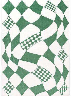 地客厅垫毯茶几毯卧室地ins轻奢风格绿色棋盘撸猫感仿羊ali-6720