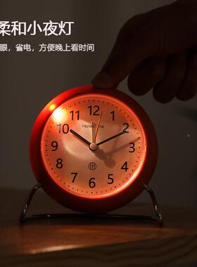 北欧风格简室约静音小闹钟创学ADC意卧时钟生头用儿童夜光床钟表