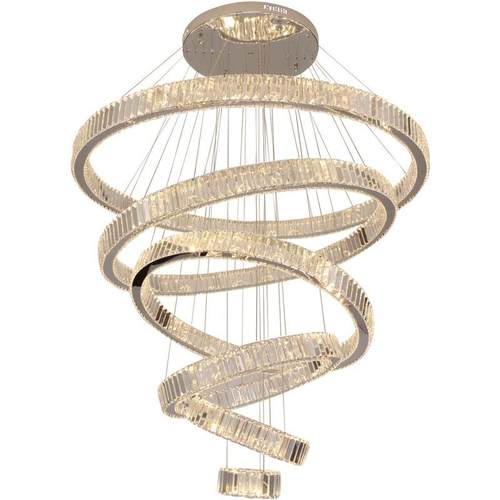 复式楼水晶大吊灯挑高简约现代客厅中空轻奢led不锈钢别墅挑空吊