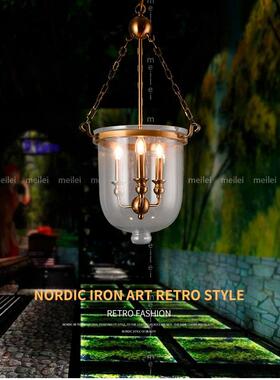 圆形美式灯乡村小创意个性吊客厅灯餐厅灯68082蜡烛灯工业玻吊璃