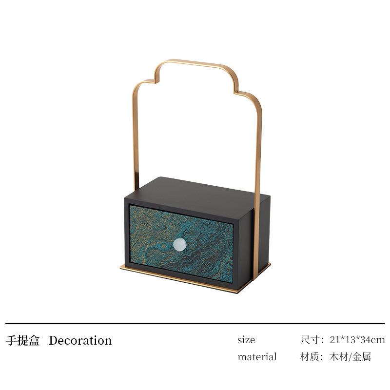 高级感墨绿色布艺提花首饰盒手提盒高端新中式茶室摆件