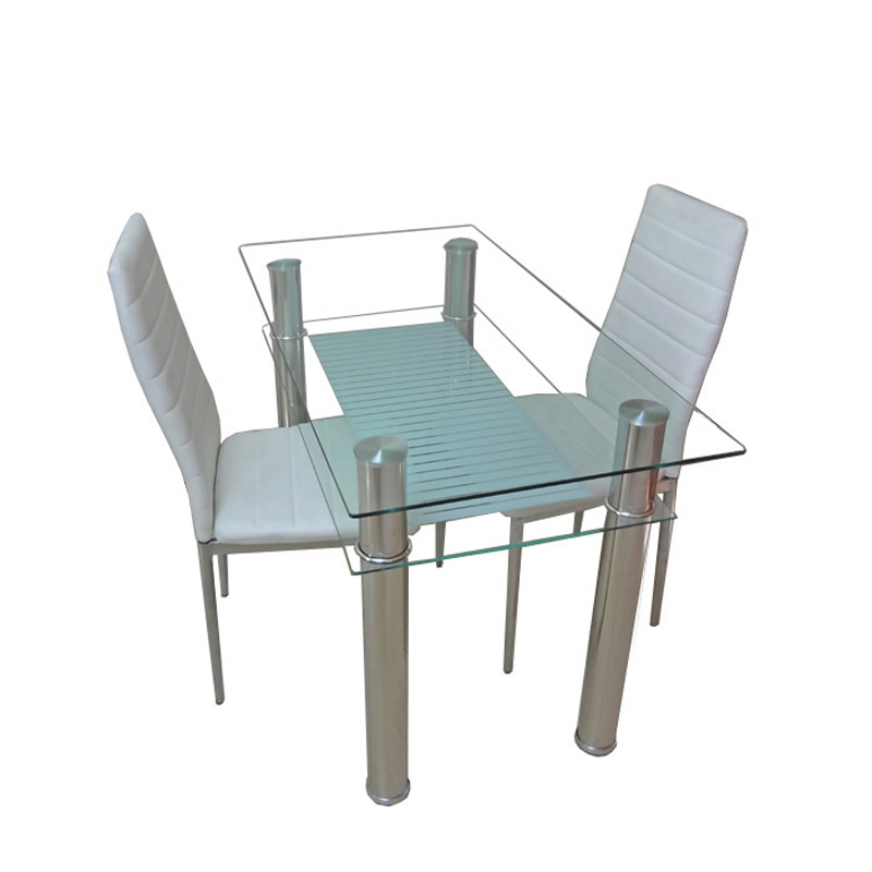 钢化玻璃餐桌家用双层长方形饭台小户型洽谈桌椅组合现代简约透明