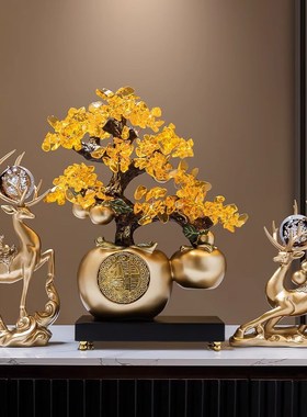 水晶球招财鹿摆件一对轻奢玄关客厅电视柜酒柜装饰品2024新款