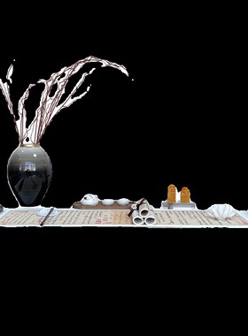 侘寂风摆件氛围感禅意中式软装压纸镇尺一对书卷道具书房卷轴套装