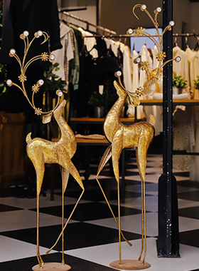 美式复古轻奢网红鹿落地装饰服装店铺橱窗客厅电视机旁玄关大摆件