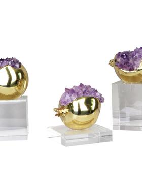 现代新中式紫水晶黄铜石榴多子多福摆件客厅桌面书房酒柜软装饰品
