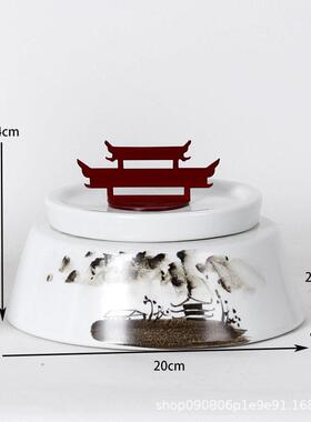 新中式水墨陶瓷储物软装饰品样板间家居客厅会所博古架玄关摆件