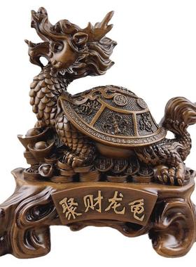 义乌厂家树脂仿檀木招财龙龟玄武摆件创意中式招财工艺礼品