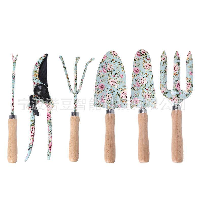 热销园艺六件套家用种植印花木柄铁质铲子耙子剪刀园林工具,鲜花速递/花卉仿真/绿植园艺,园艺用品套装,淘宝优惠券,粉丝福利购,淘宝优惠卷
