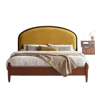 轻奢法式复古莱茵床中古风主卧实木大床简约小户型布艺软包双人床