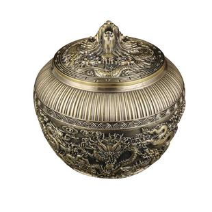 仿青铜九龙茶叶罐密封罐储物罐带盖铜缸龙缸大号家用储存罐避火龙