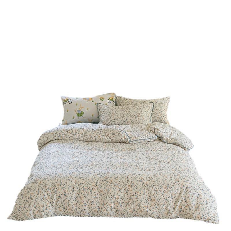 ins双层纱复古田小园碎床2上四件套棉纯全棉1.5m1.8花米被套床单