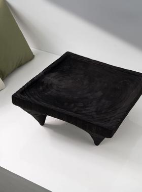 现代侘寂风桌面小茶几黑色茶台矮桌日式禅意民宿干泡茶盘飘窗边几