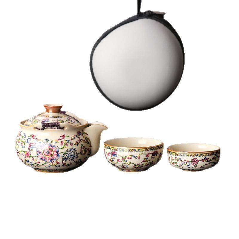 青花汝窑一壶两杯快客杯旅行茶具套装便携式户外泡茶壶茶杯,餐饮具,旅行茶具,淘宝优惠券,粉丝福利购,淘宝优惠卷