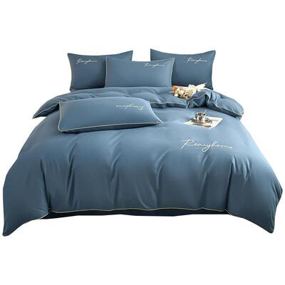 轻奢简约酒店风水洗棉刺绣件四套纯色床单VMF被宿套人单双人舍三