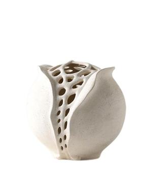 简约陶镂空花瓶现代客厅样板装摆件房银色花器餐桌玄关AVQ装瓷软