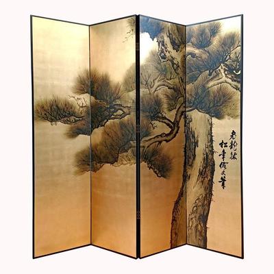 手绘松金树古老苍松客厅办公室作摄影工折室背无品牌/景装饰隔断