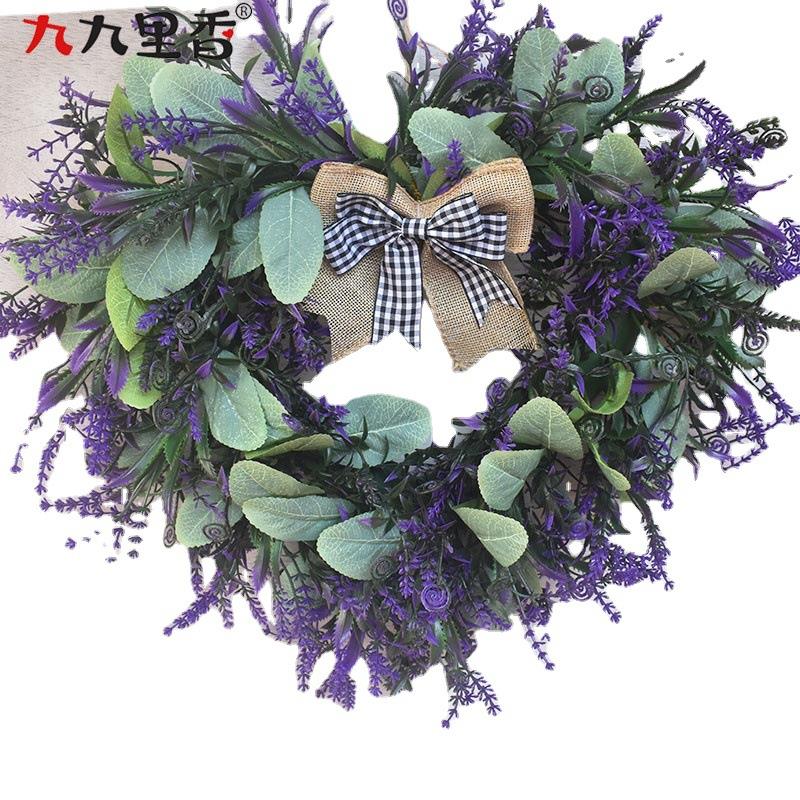 美式情人草婚大节仿真花环门饰号薰衣草心形花环庆派46917420对用