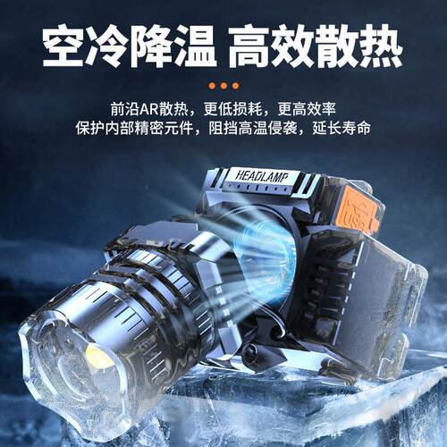 新款P50高亮钓鱼头灯强光led充电数显伸缩变焦户外感应头灯
