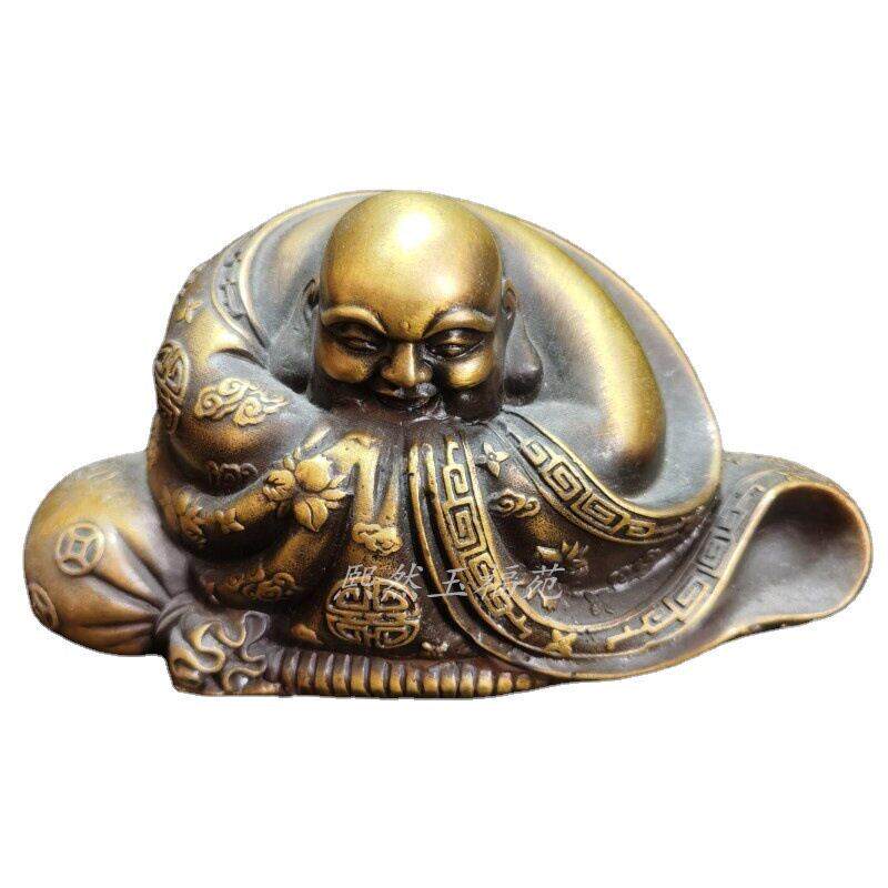 纯铜仿古弥勒佛摆件黄铜做旧笑佛古玩收藏家居装饰铜器工艺品摆件