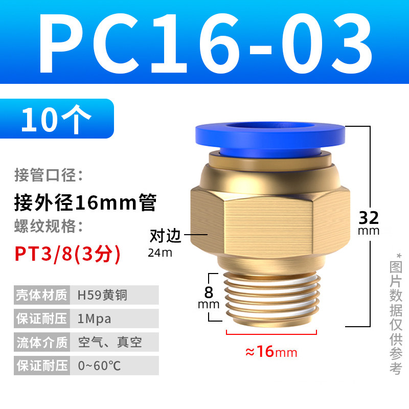 气管快速接头PC8-02气动高压快插外螺纹直通气动元件PC6-0