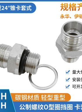 液压油管接头公制外螺纹24度锥卡套式O型圈挡圈密封端1CH外丝直通
