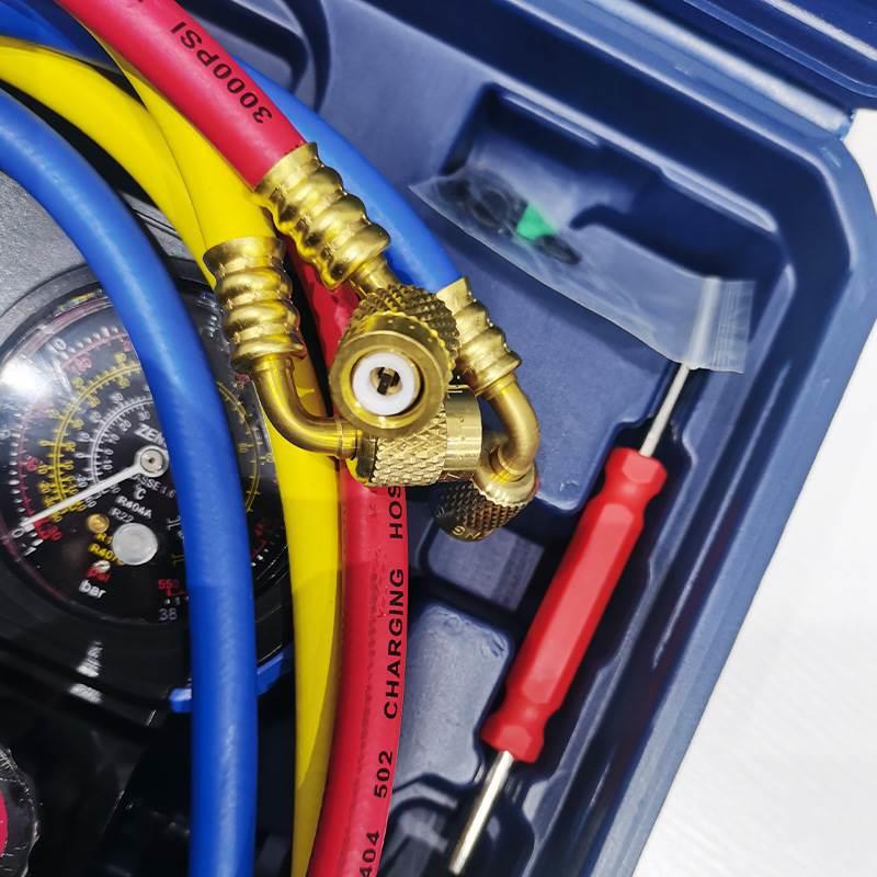 现货汽车空调冷媒表黑色阀体加氟压力表134a雪种加液双表组*