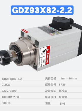 昌盛方形风冷电主轴GDZ80X73/93X82/2.2KW电机木工侧孔雕刻机配件