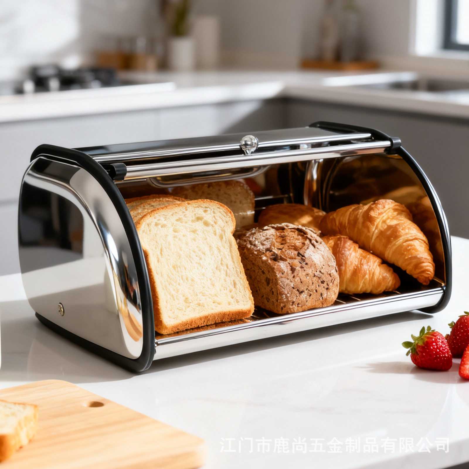 不锈钢可视窗面包箱收纳箱厨房桌面水果零食收纳盒翻盖糕点储存盒