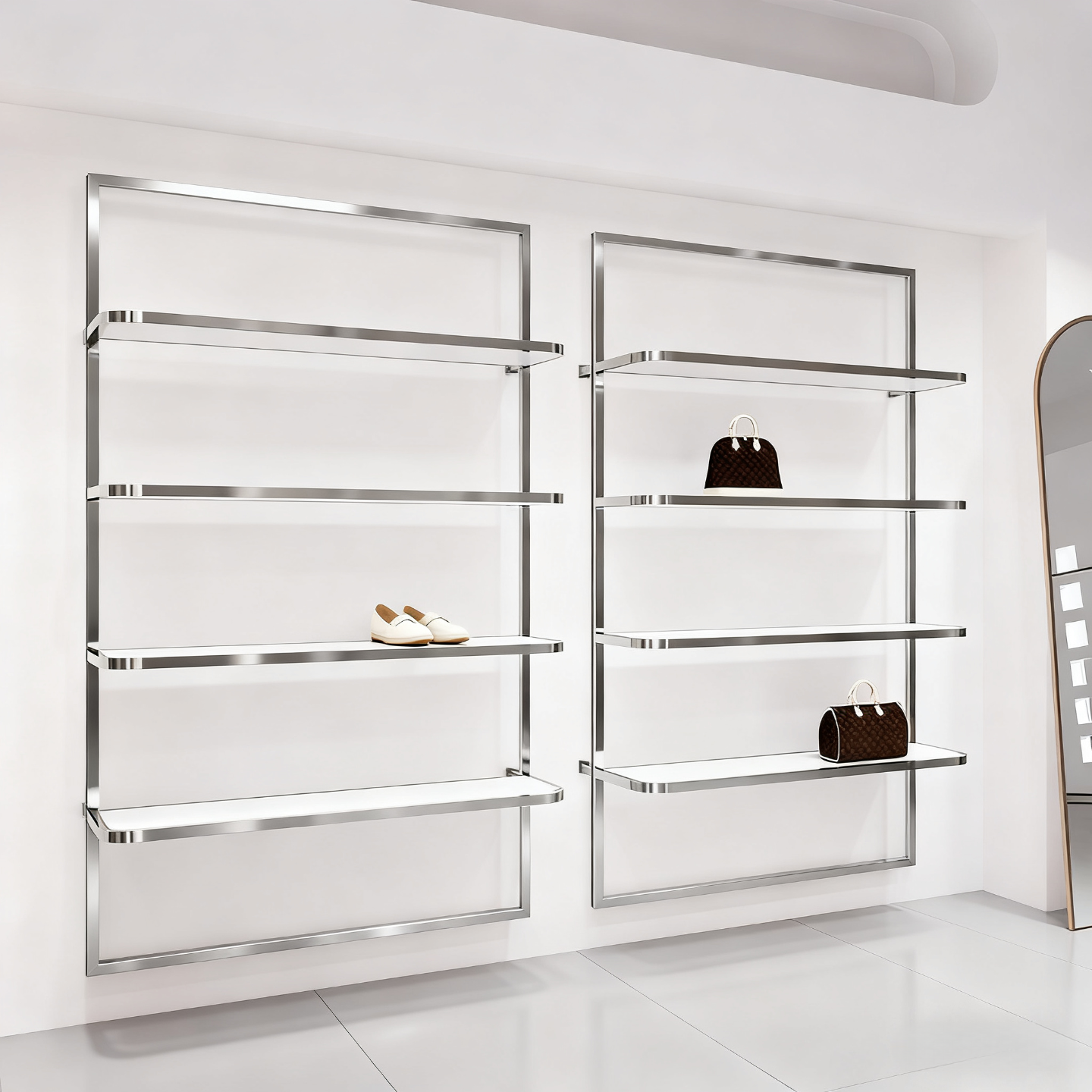 不锈钢上墙壁挂式鞋架展示架