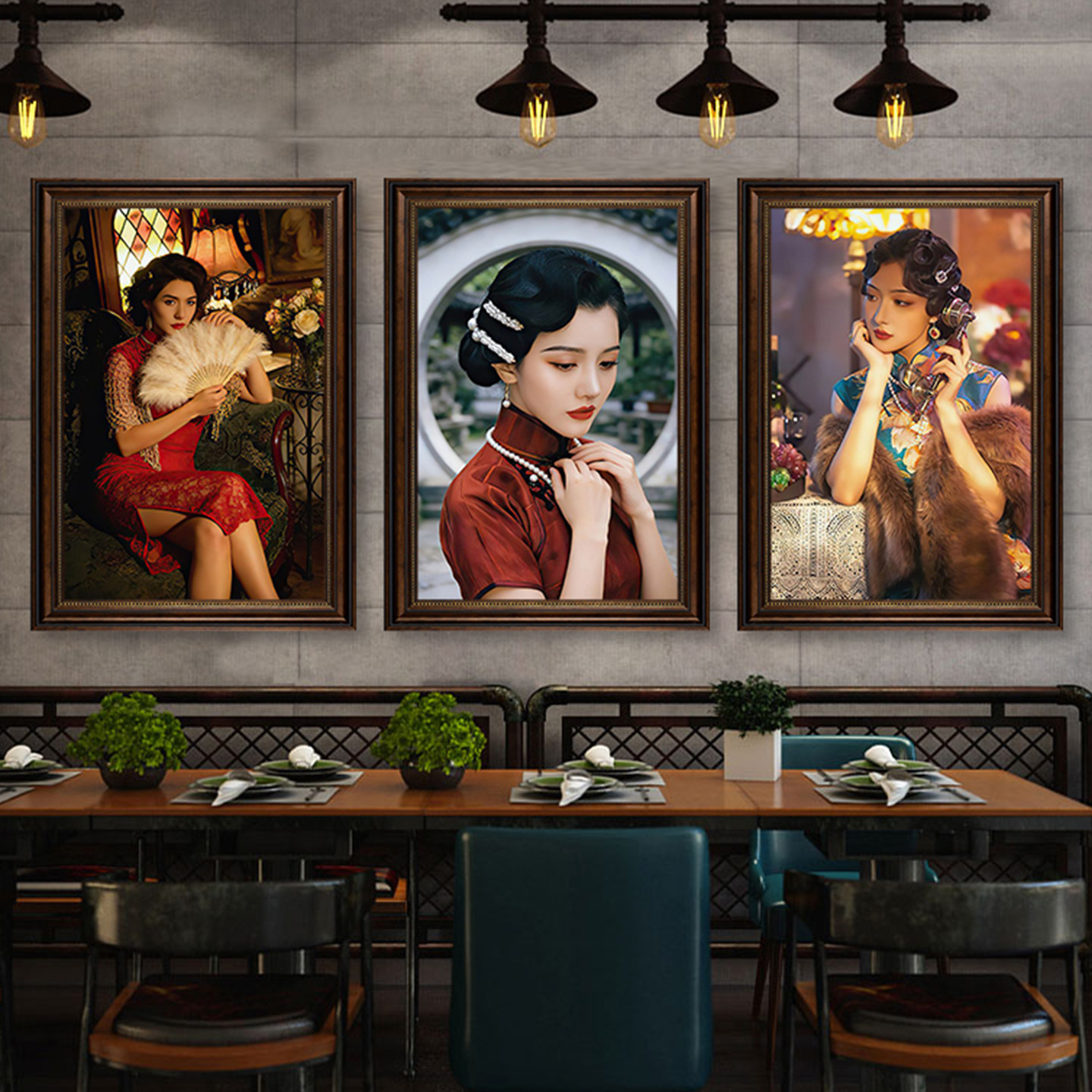 民国风旗袍美女酒楼茶楼私房菜馆挂画复古怀旧酒店民宿房间装饰画