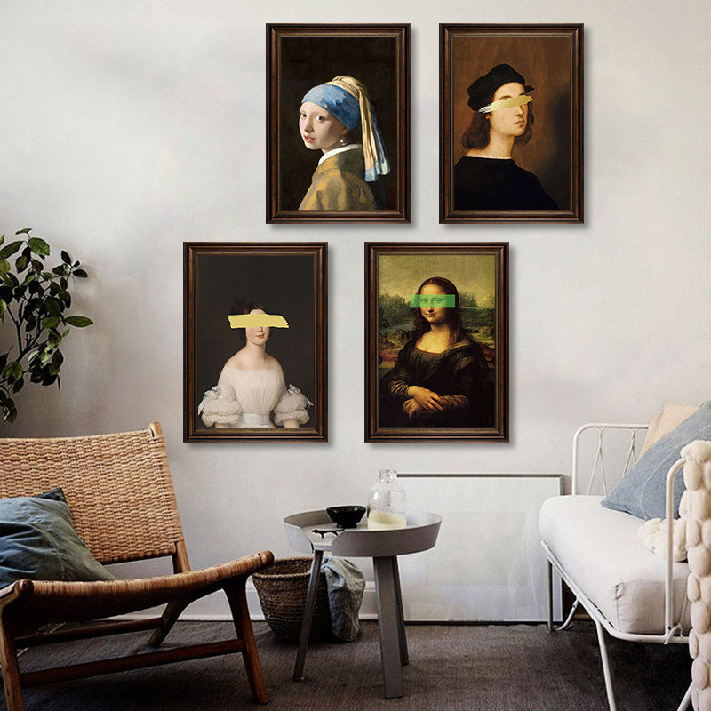 欧式维米尔艺术服装店挂画戴珍珠耳环的少女装饰画客厅卧室壁画