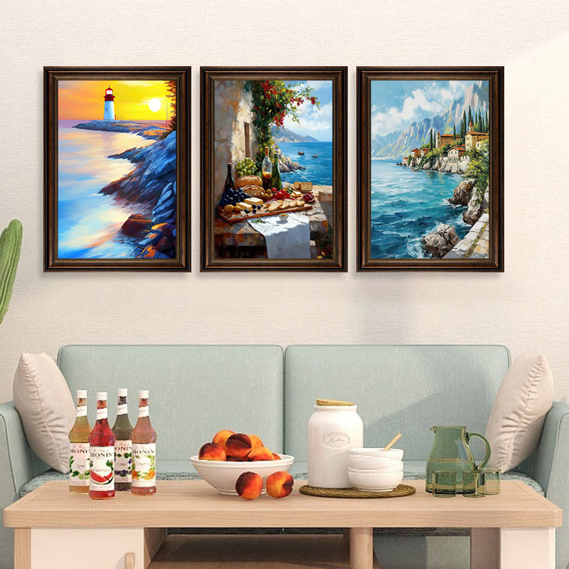 北欧海边小镇装饰画客厅沙发背景墙夏日风景挂画浪漫威尼斯壁画