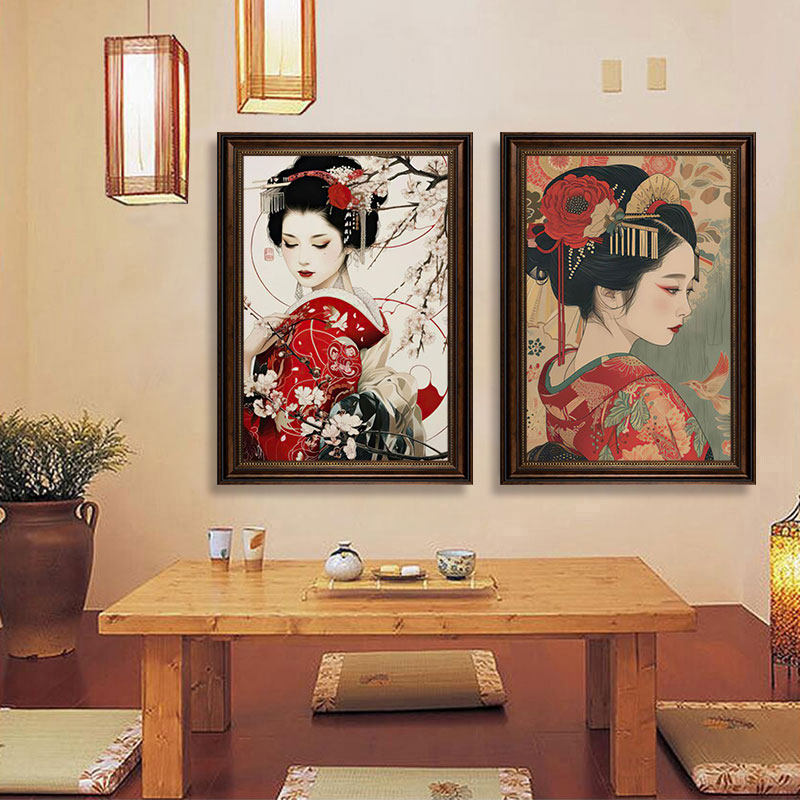 日本艺伎装饰画复古日式和风料理店墙挂画纹身刺青店仕女图墙壁画