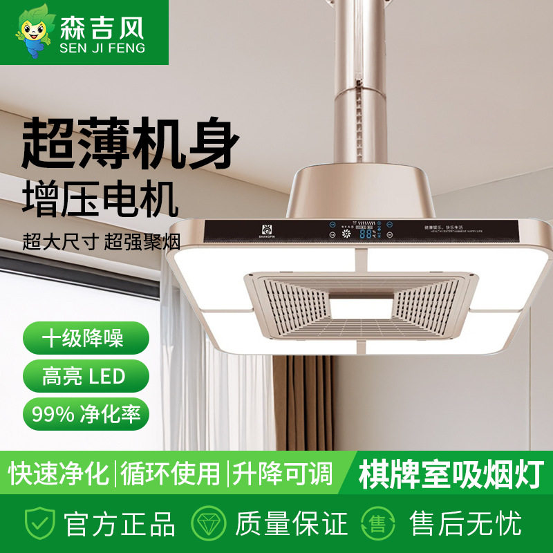 麻将机静音管道吸烟灯棋牌室升降吊灯空气净化器茶楼新风抽排烟灯