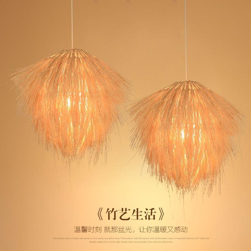 田园风草帽吊灯竹编藤艺编织灯农家餐厅现代简约鸟巢led餐厅吊灯
