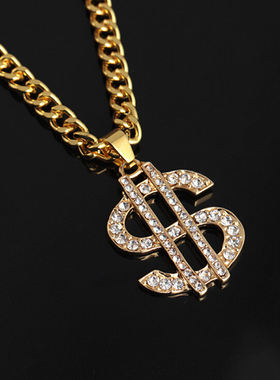 极速Hip Hop Rap Gold Color US Dollar Pendant Necklace Chain