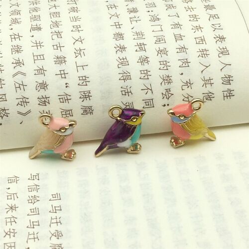 极速MRHUANG 10pcs/pack 14*17mm 3D Cute Bird enamel Charms Co
