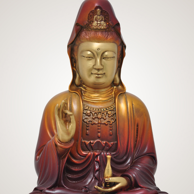 黄铜观音菩萨佛像摆件家用客厅供奉神像南海观世音娘娘工艺品