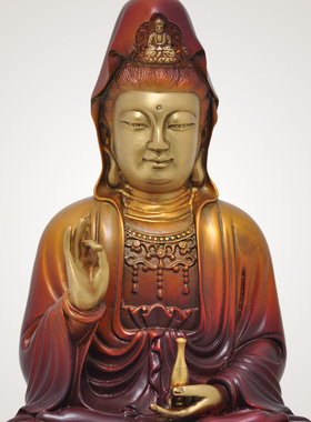 黄铜观音菩萨佛像摆件家用客厅供奉神像南海观世音娘娘工艺品