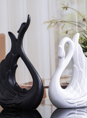 北欧风格简约客厅摆件比翼天鹅玄关装饰品门厅办公室摆设工艺品