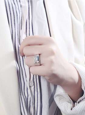 极速New Simple Side Inset Zircon Mens Ring Fashion Rhodium