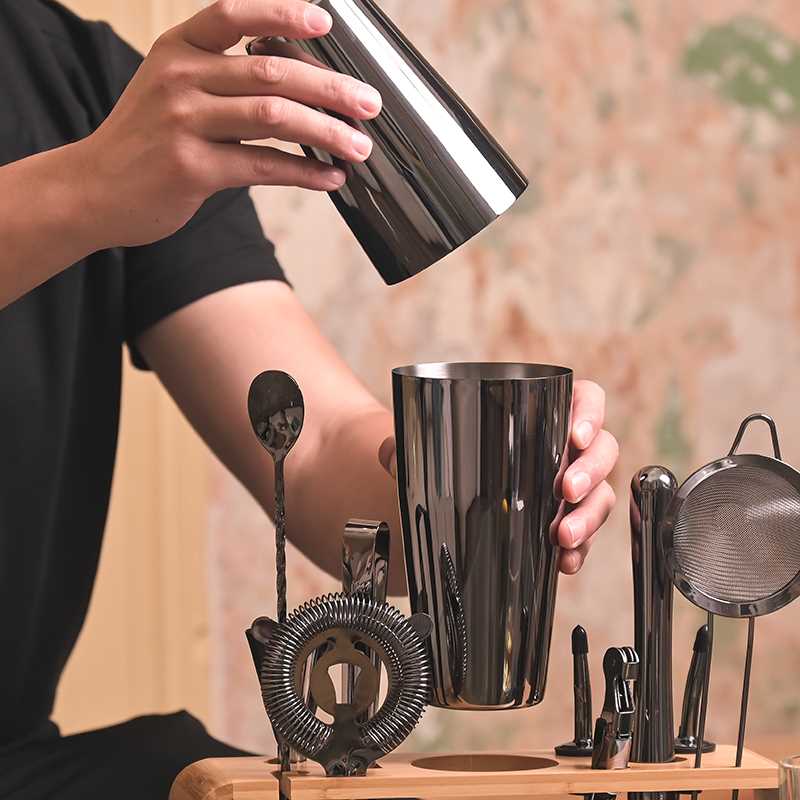 波士顿调酒器套装木架家用两段式雪克壶304不锈钢鸡尾酒摇摇杯