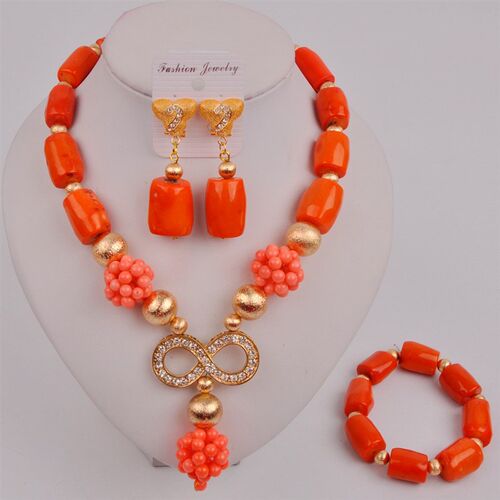 极速Latest Orange Coral Jewelry Set Nigerian Coral Beads Afr