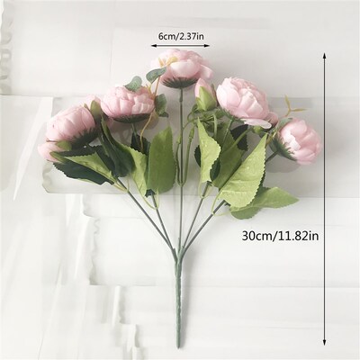 极速30cm Rose Pink Silk Peony Artificial Flowers Bouquet 5 B