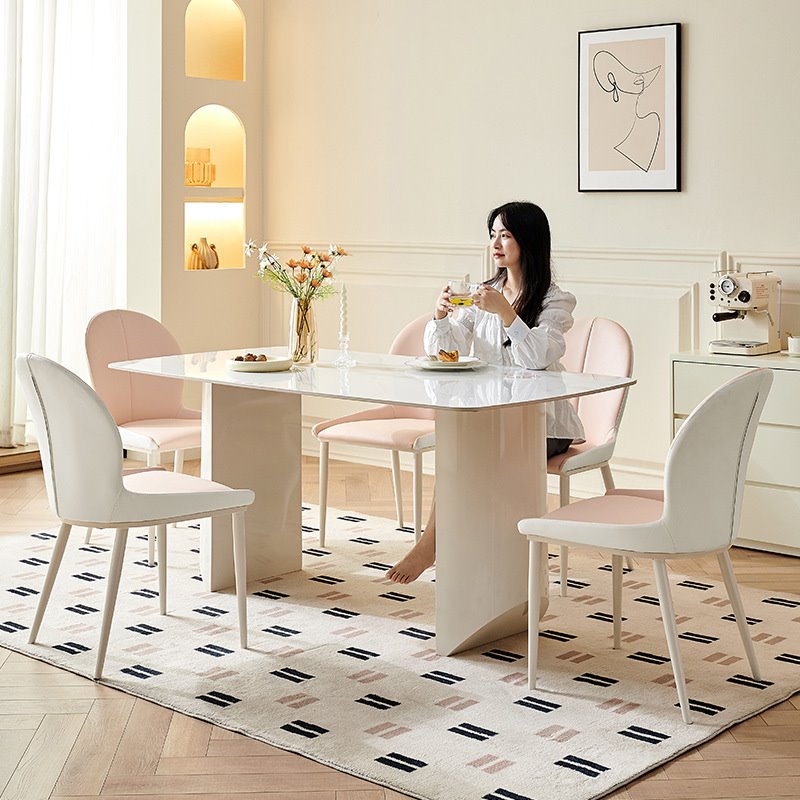 包邮岩板餐桌奶油风白色简约家用小户型现代极简长方形餐桌椅子