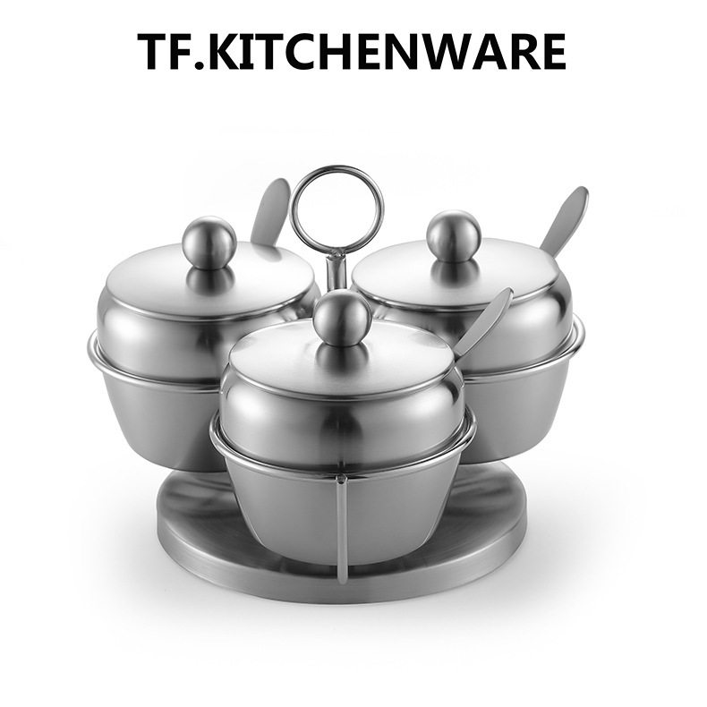 TF不锈钢调料盒 套装调味罐 桥座型旋转型三味调味罐 厨房用品