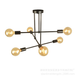 复古美式工业风创意几何可调多头铁艺吊灯个性休闲区餐厅网咖吊灯
