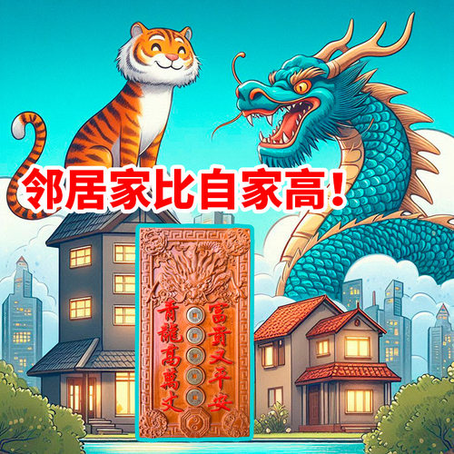 桃木挂件青龙高万丈化白虎抬头伸手邻居房子比自家高左低右高摆件